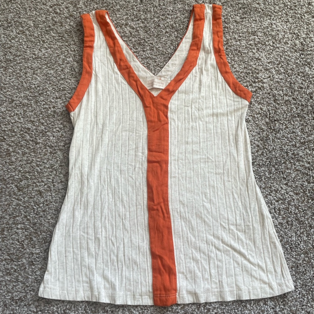 Maria Valentina Tank Top V-Neck Orange Trim‎ XS